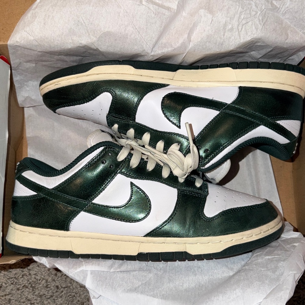 Nike Forest Green and White Low-Top Sneakers